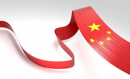 3d Flag Of China 3d Shiny Waving China Ribbon Flag Isolated On White Background 3d Illustrationの写真素材