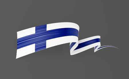 3d Flag Of Finland 3d Wavy Shiny Finland Ribbon Flag Isolated On Grey Background 3d Illustrationの写真素材