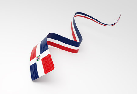 3d Flag Of Dominican Republic 3d Wavy Shiny Ribbon Flag On White Background 3d Illustrationの写真素材