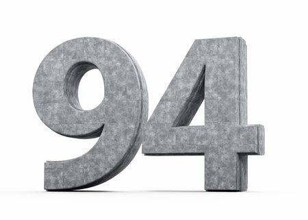 Concrete Number Ninety Four 94 Digit Made Of Grey Concrete Stone White Background 3d Illustration