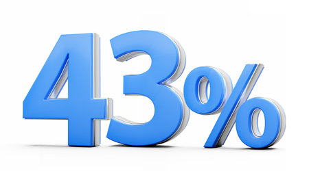 Vibrant Blue 43% Forty Three Percent Sign With Metallic Gleam On White Background 3D Illustration