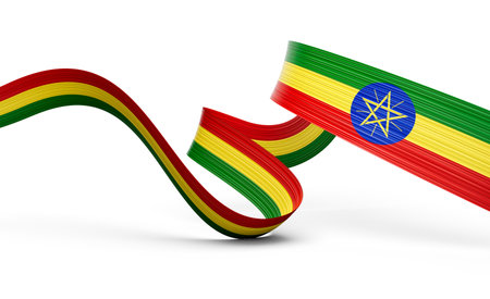 3d Flag Of Ethiopia 3d Wavy Shiny Ethiopia Ribbon Flag Isolated On White Background 3d Illustrationの写真素材