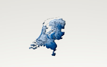 3d Deep Blue Water Netherlands Map Shaded Relief Texture Map On White Background 3d Illustrationの写真素材