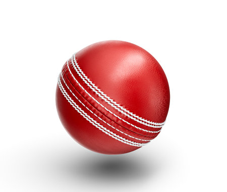 3D Shiny New Test Match Leather Stitched Cricket Ball On White Background 3D Illustrationの写真素材