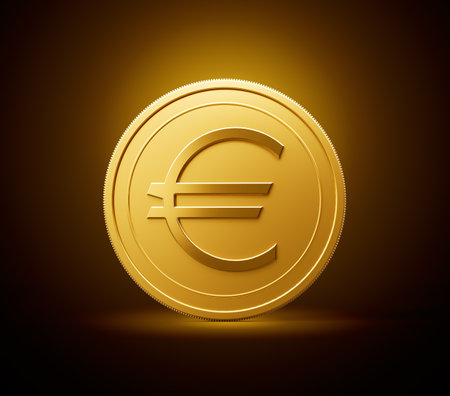 3d Golden Shiny Rounded European Euro Coin Isolated On Shiny Golden Glow Background 3d Illustrationの写真素材