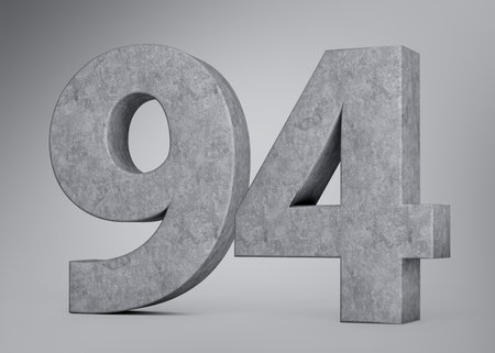 3d Concrete Number Ninety Four 94 Digit Made Of Grey Concrete Stone Grey Background 3d Illustrationの写真素材