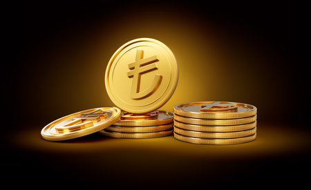 Stack Of Golden Shiny Rounded Coins On Shiny Golden Glow Background 3d Illustrationの写真素材
