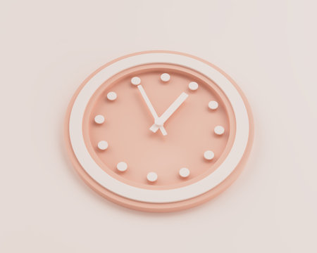Minimal Pastel Pink And White Rounded Wall Clock 12:55 Twelve Fifty Five 00:55 Time 3D Illustration