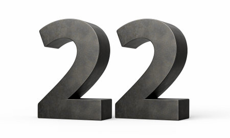 Number Twenty two 22 Digit Made Of Gray Smooth Cast Iron Isolated On White Background 3d Illustrationの写真素材
