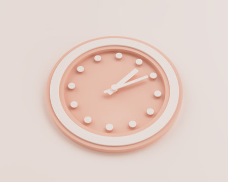 Minimalist Pastel Pink And White Rounded Wall Clock 1:10 One Ten 13:10 Time 3D Illustrationの写真素材