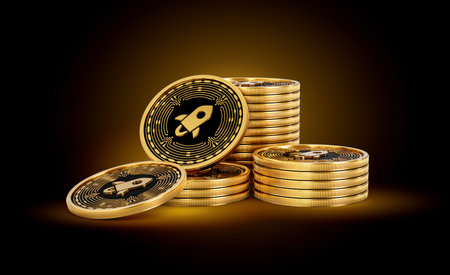 Stack Of Golden Cryptocurrency Coins On Shiny Golden Glow Background 3d Illustration