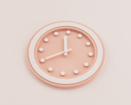 Minimalist Pastel Pink And White Rounded Wall Clock 11:40 Eleven Forty 23:40 Time 3D Illustrationの写真素材