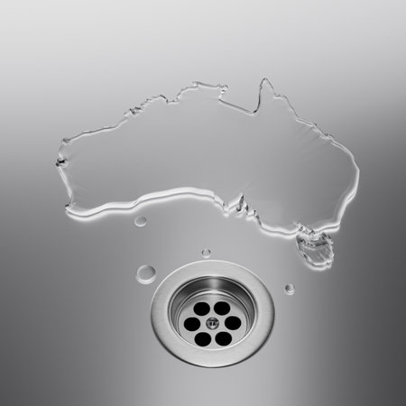 Australia Water Map With Drainage Metal Sink Save Water And Water Wastage Concept 3D Illustrationの写真素材