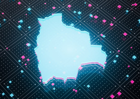 Illuminated Bolivia Data Map Neon Blue Light On Seamless Pattern Background 3D Illustrationの写真素材