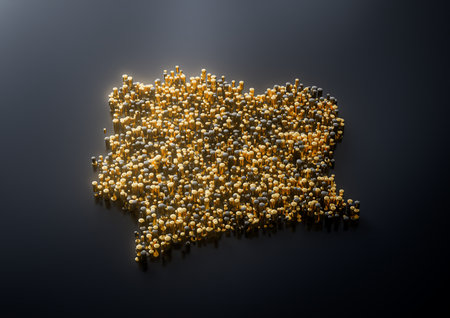 Ivory Coast Map Made Of High Quality Premium Golden Metallic Copper Brass Pillars 3D Illustrationの写真素材