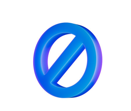 A glowing blue prohibition icon with a diagonal bar, symbolizing restriction. 3d illustrationの写真素材
