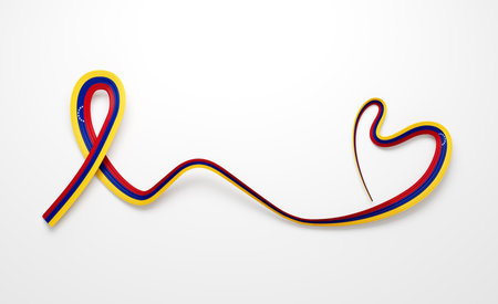 3d Flag Of Venezuela Heart Shape Wavy Awareness Ribbon Flag On White Background 3d Illustrationの写真素材