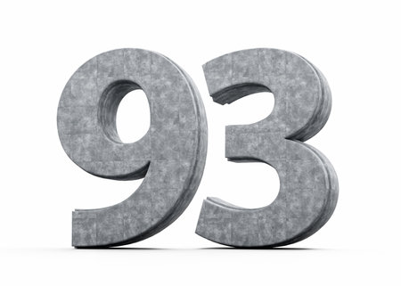 Concrete Number Ninety Three 93 Digit Made Of Grey Concrete Stone White Background 3d Illustrationの写真素材