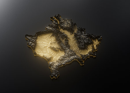 Kosovo Map Golden Metallic Texture Map Gold Reserves And Gold Mining Concept 3D Illustrationの写真素材