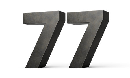 Number Seventy seven 77 Digit Made Of Gray Cast Iron Isolated On White Background 3d Illustration