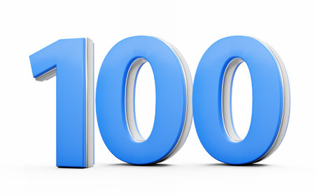 3D Number 100 Hundred Made Of Blue Body With Silver Outline On White Background 3D Illustrationの写真素材