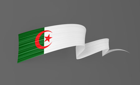 3d Flag Of Algeria 3d Wavy Shiny Algeria Ribbon Isolated On grey Background 3d Illustrationの写真素材