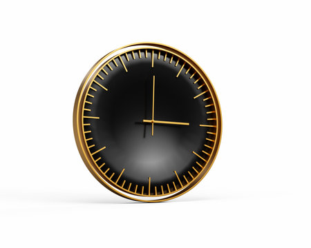 Modern Sleek Golden And Black Wall Clock 03:00 Three O'Clock 3:00 Modern Interiors 3D Illustrationの写真素材