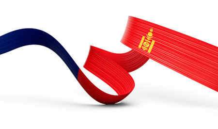 3d Flag Of Mongolia 3d Wavy Shiny Mongolia Ribbon Isolated On White Background 3d Illustrationの写真素材