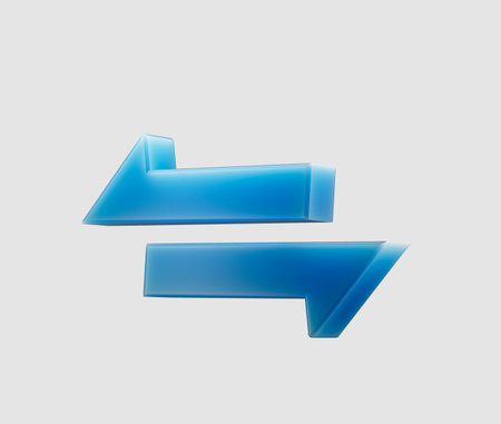 3D Blue exchange arrows symbolizing trade, sync, transfer and digital connectivity. 3d illustrationの写真素材