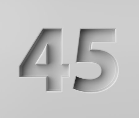 Sleek White Number 45 Forty Five With Subtle Shadow Embossed Into Grey Background 3D Illustrationの写真素材