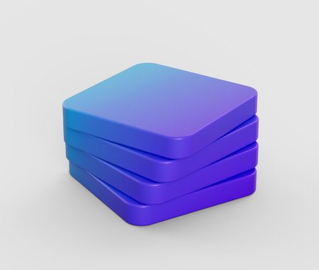 A stack of smooth, square blocks, arranged symmetrically in a modern style. 3d illustrationの写真素材