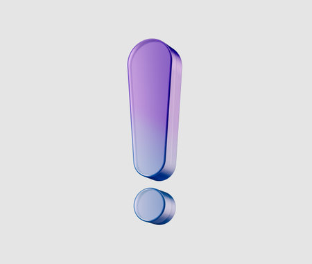 3D Exclamation mark with purple-blue gradient, symbolizing urgency or alertness. 3d illustrationの写真素材