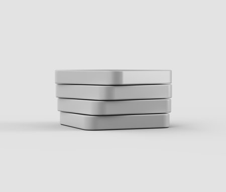 A stack of smooth, white square blocks, arranged symmetrically in a modern style. 3d illustrationの写真素材