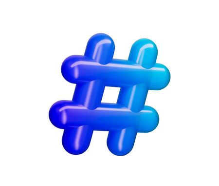 A glossy blue 3D hashtag symbol, representing social media and online connectivity. 3D Illustration