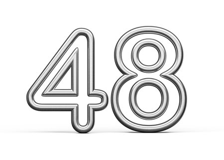 Number Forty eight 48 Made Of Silver Metallic White Background 3D Illustration