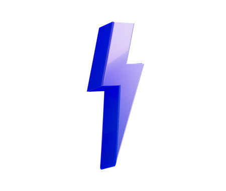 A glowing blue 3D lightning bolt icon with a sleek, modern and electrifying look. 3d illustrationの写真素材