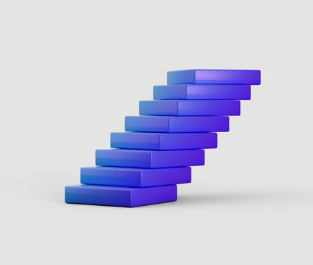 Stack of blue rectangular blocks, slightly offset to create a leaning tower effect. 3D Illustration