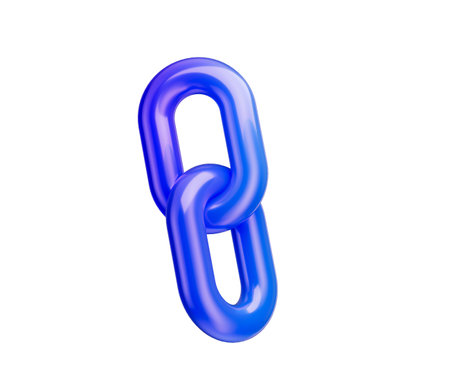 3D Blue chain link icon with a glossy finish, symbolizing connection and unity. 3d illustration