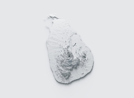 Snowy Sri Lanka Map White and Gray Shaded Relief Textured. 3D illustrationの写真素材