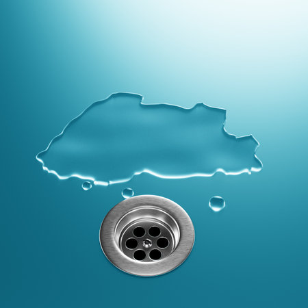 Bhutan Water Map With Drainage Metal Sink Save Water And Water Wastage Concept 3D Illustration