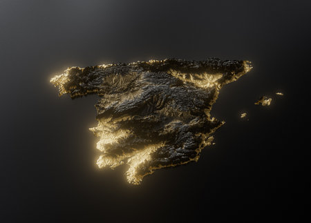 Spain Map Golden Metallic Texture Map Gold Reserves And Gold Mining Concept 3D Illustration