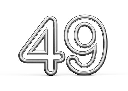 Number Forty nine 49 Made Of Silver Metallic White Background 3D Illustration