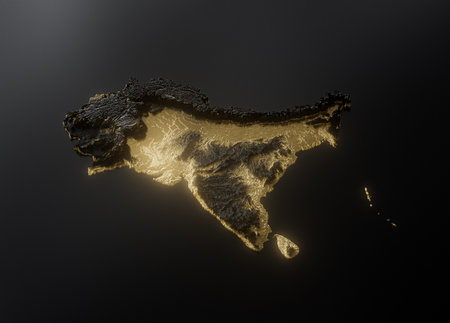 Subcontinent Map Golden Metallic Texture Map Gold Reserves And Gold Mining Concept 3D Illustration