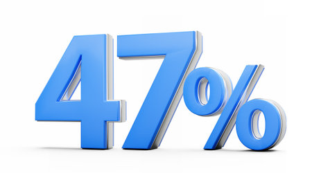 Vibrant Blue 47% Forty Seven Percent Sign With Metallic Gleam On White Background 3D Illustrationの写真素材