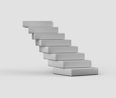 An abstract 3D staircase of white blocks, forming a dynamic and geometric structure. 3d illustrationの写真素材