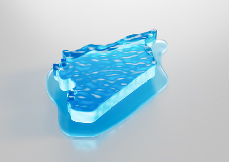 Water Ice Map Of Syria Global Warming Melting Glacier In Deep Ocean Blue Water 3d Illustrationの写真素材