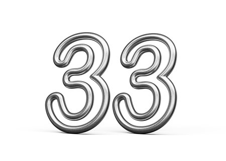 Number Thirty three 33 Made Of Silver Metallic White Background 3D Illustration