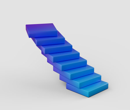 An abstract 3D staircase of blue blocks, forming a dynamic and geometric structure. 3d illustrationの写真素材