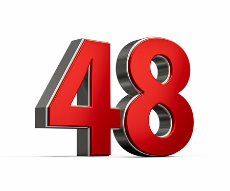 Bold Vibrant Red Number Forty eight Number 48 With Sleek Metallic White Background 3D Illustration