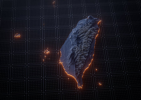 Illuminated Taiwan Data Map Highlighting Geographical Features Neon Glow Light 3D Illustration